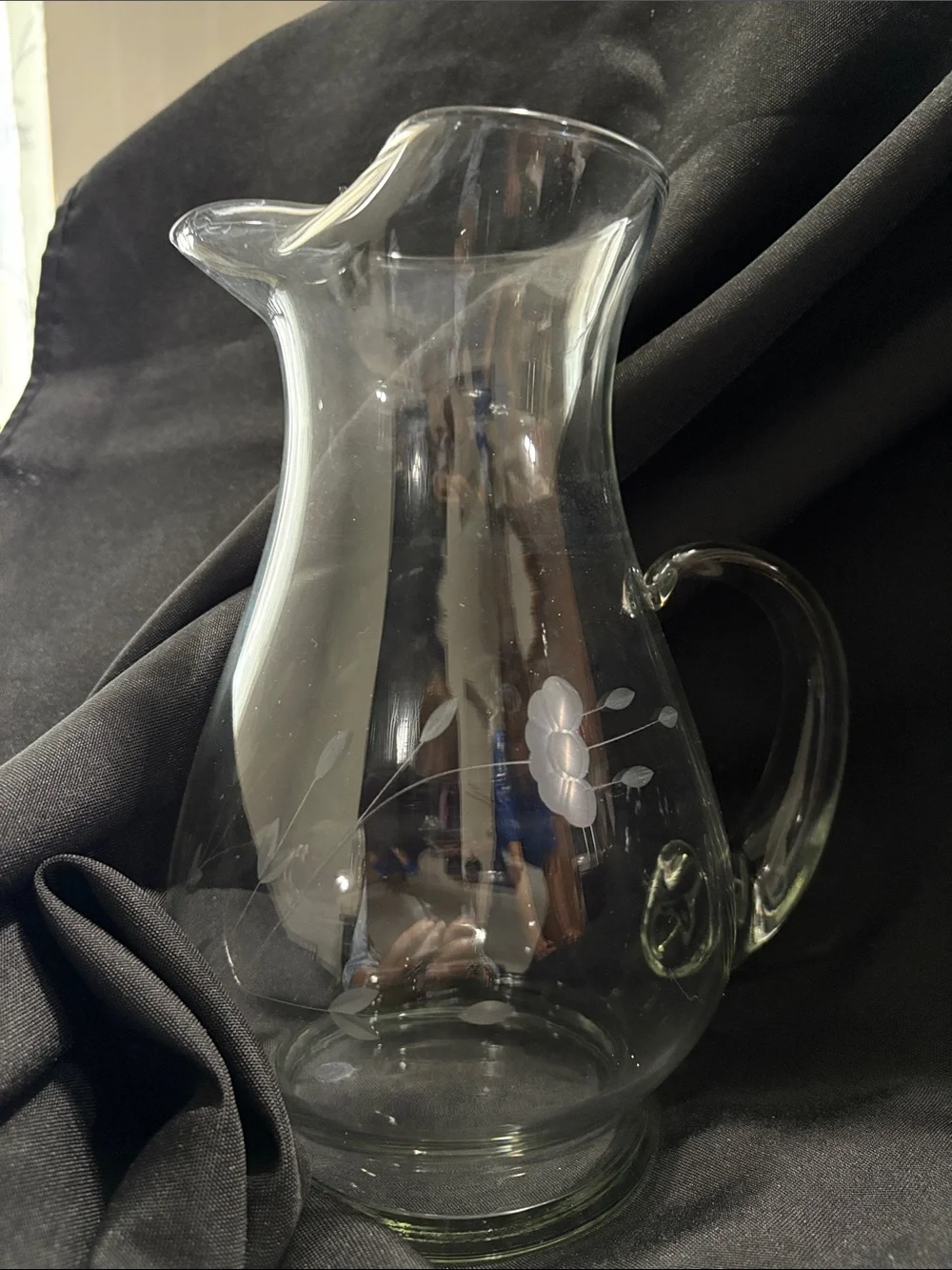 Vtg Princess House Heritage Crystal Hand Blown & Etched 2 Qt Pitcher Ice Lip 10